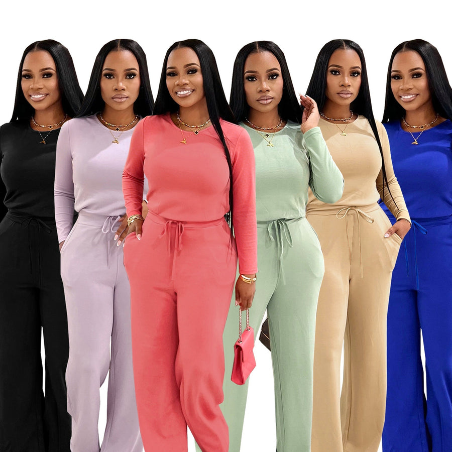 Women's Casual Long-sleeved Top and Pants Set - Trendy Ring Set