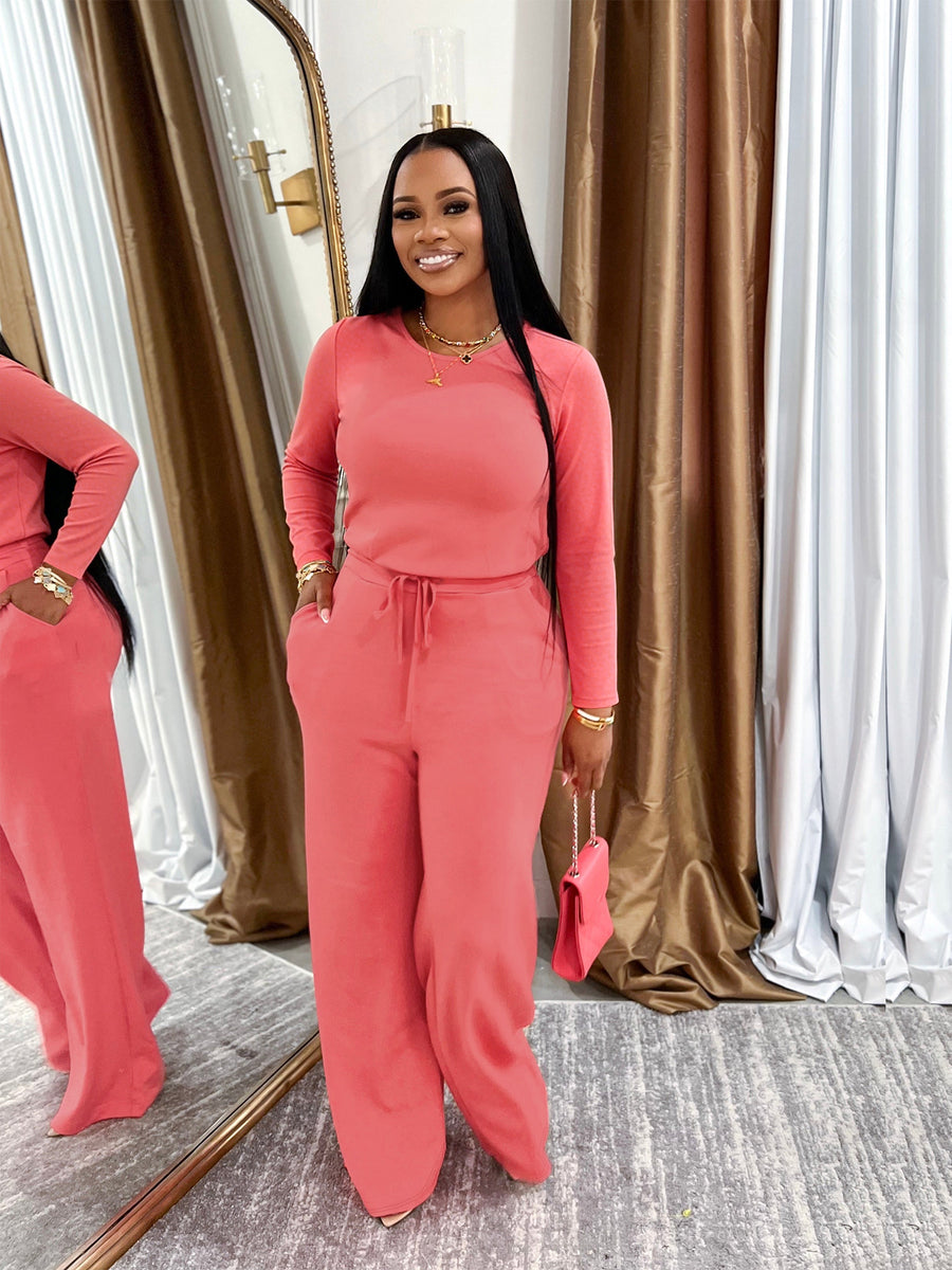 Women's Casual Long-sleeved Top and Pants Set - Trendy Ring Set