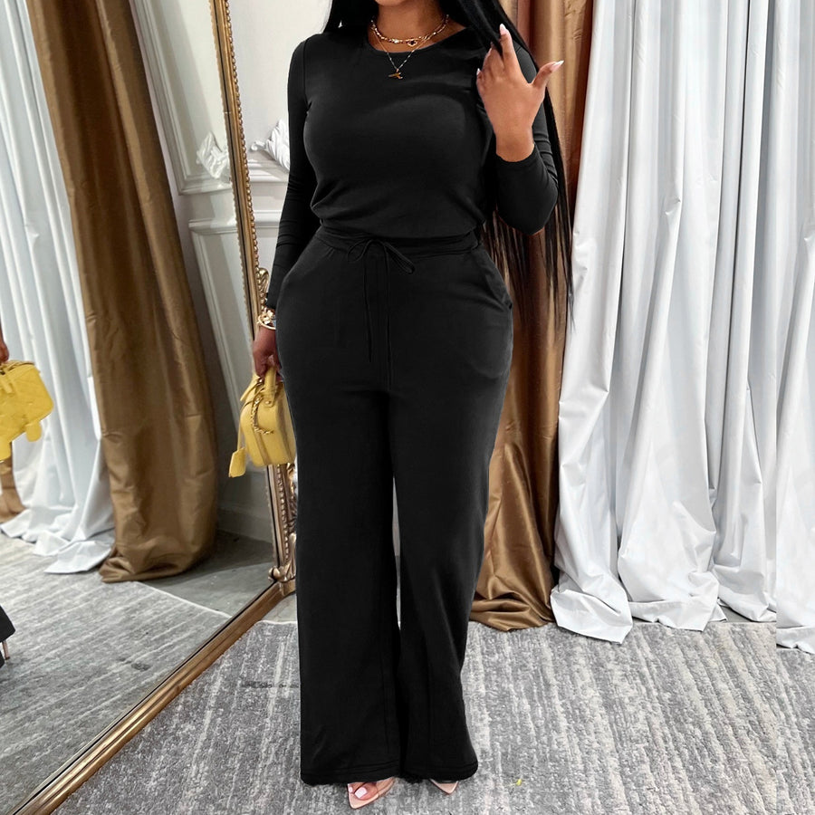 Women's Casual Long-sleeved Top and Pants Set - Trendy Ring Set