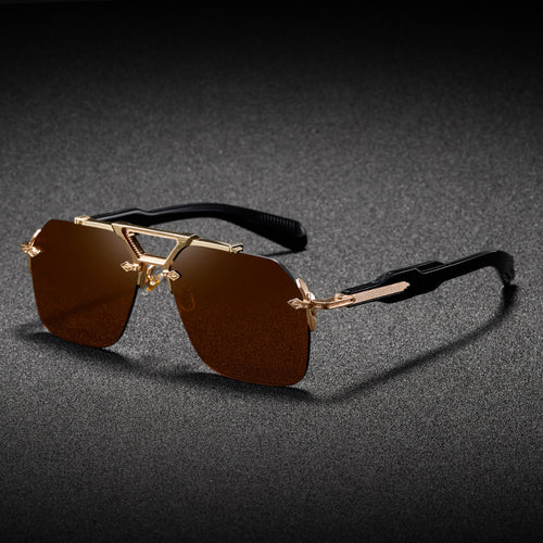 Stylish Metal Double-bridge Oversized Sunglasses