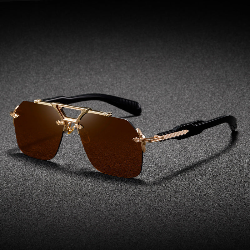 Stylish Metal Double-bridge Oversized Sunglasses