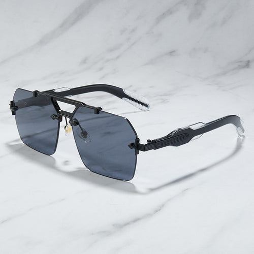 Retro Metal Double-Bridge Rimless Sunglasses for Stylish Look