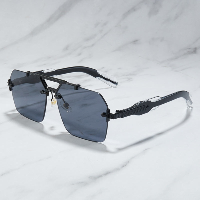 Retro Metal Double-Bridge Rimless Sunglasses for Stylish Look