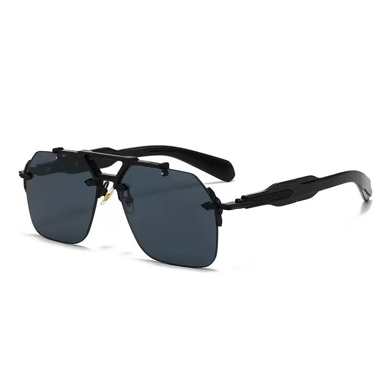 Trendy Double-Bridge Frameless Metal Oversized Sunglasses