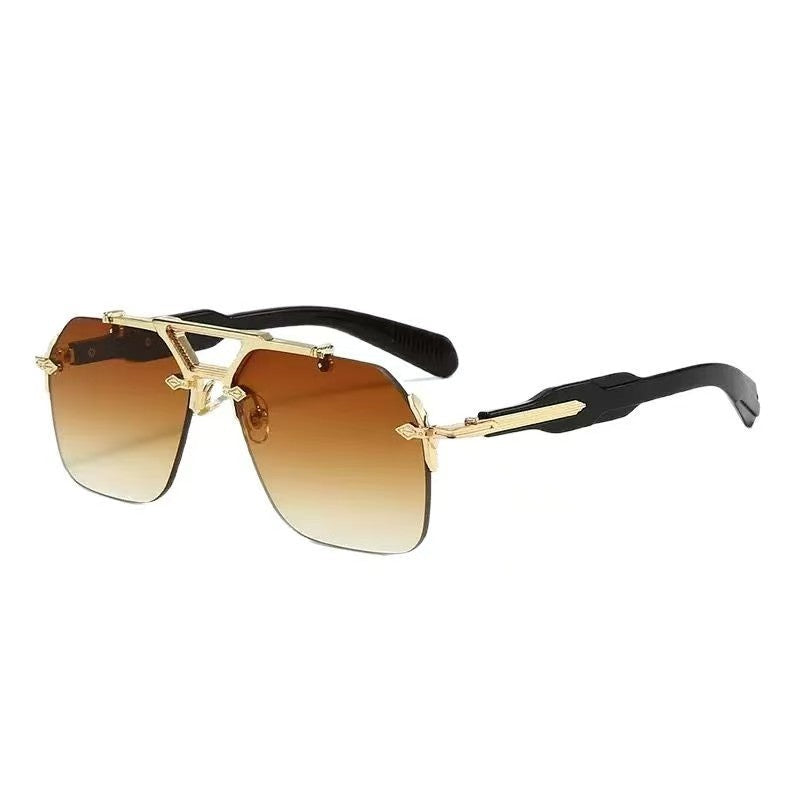 Trendy Double-Bridge Frameless Metal Oversized Sunglasses