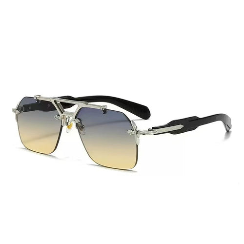 Trendy Double-Bridge Frameless Metal Oversized Sunglasses