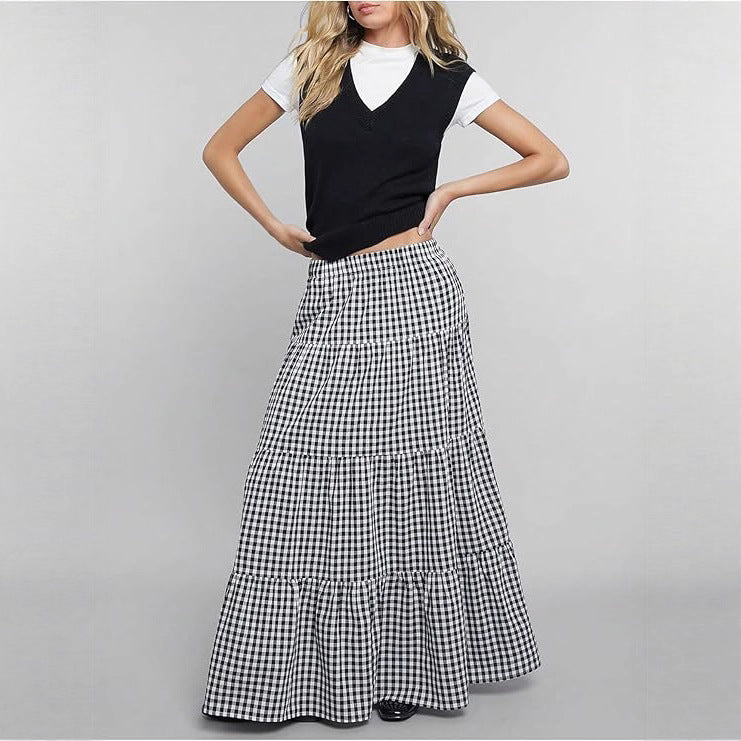 Vintage-style Midi Skirt - High-waisted A-line Long Skirt