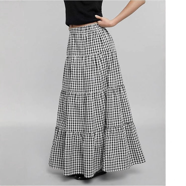 Vintage-style Midi Skirt - High-waisted A-line Long Skirt