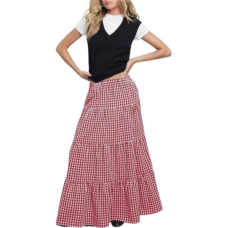 Vintage-style Midi Skirt - High-waisted A-line Long Skirt