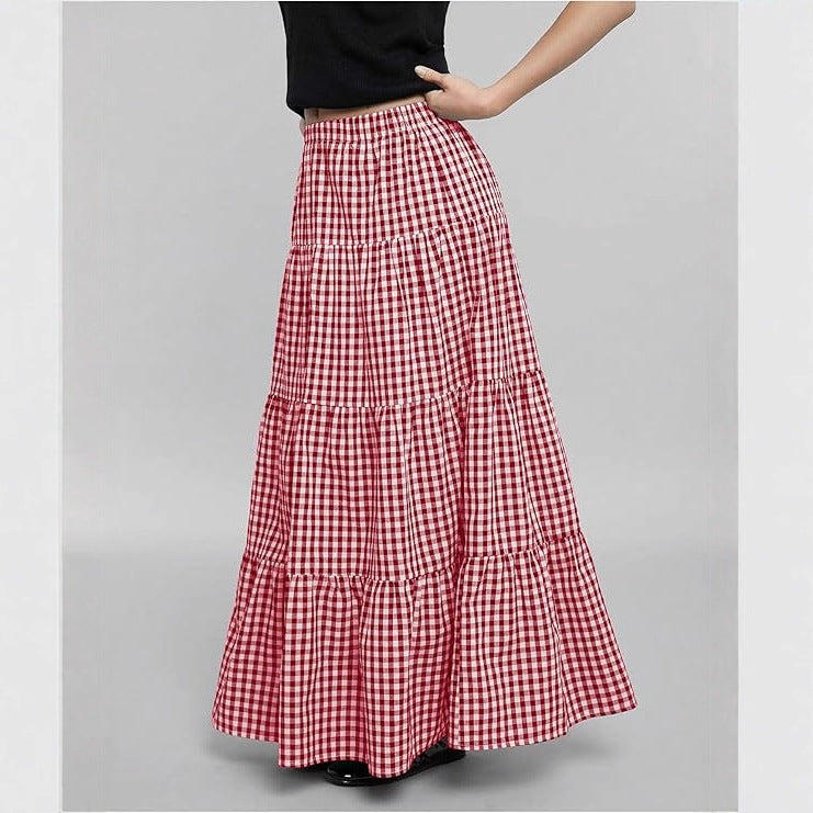 Vintage-style Midi Skirt - High-waisted A-line Long Skirt