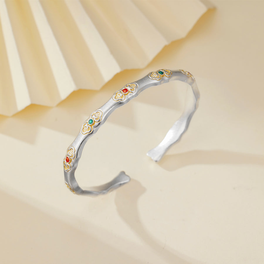 Bamboo-themed Sterling Silver Bracelet with Unique Design