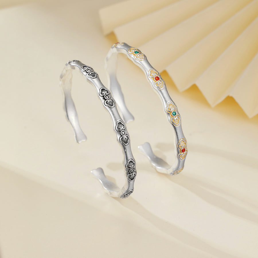 Bamboo-themed Sterling Silver Bracelet with Unique Design