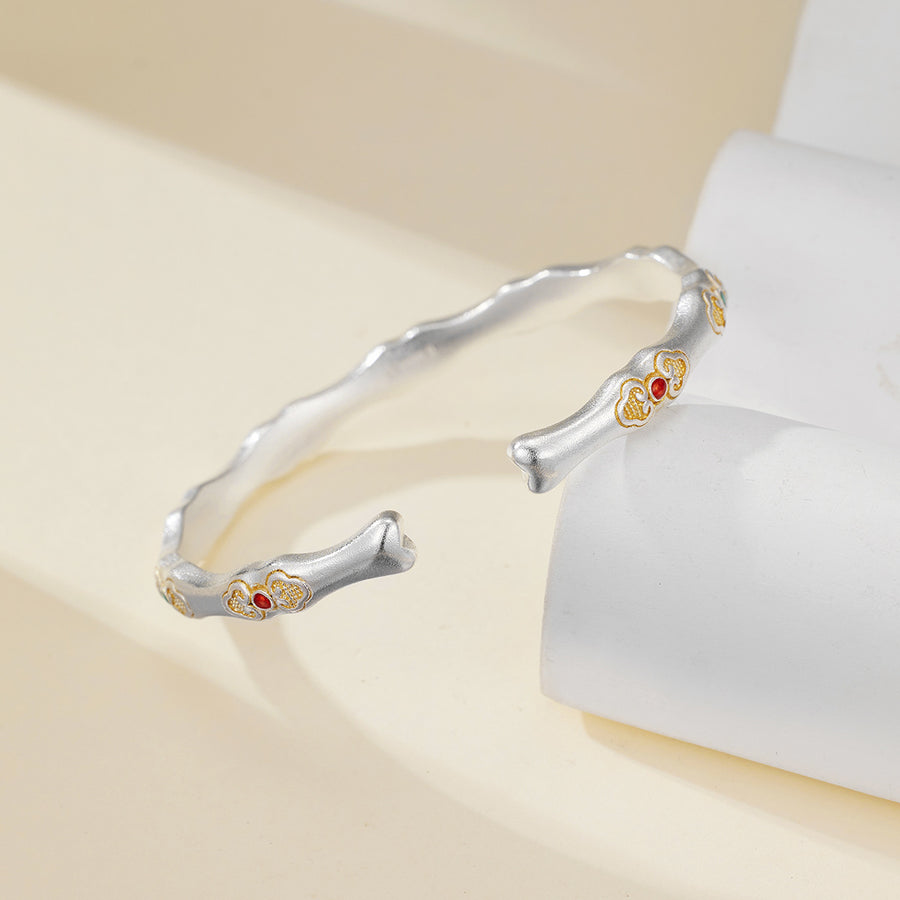 Bamboo-themed Sterling Silver Bracelet with Unique Design