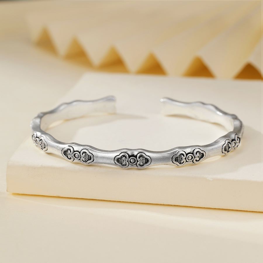 Bamboo-themed Sterling Silver Bracelet with Unique Design