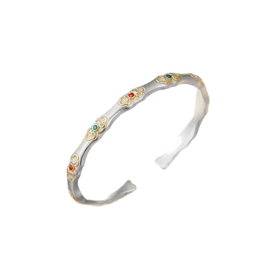 Bamboo-themed Sterling Silver Bracelet with Unique Design