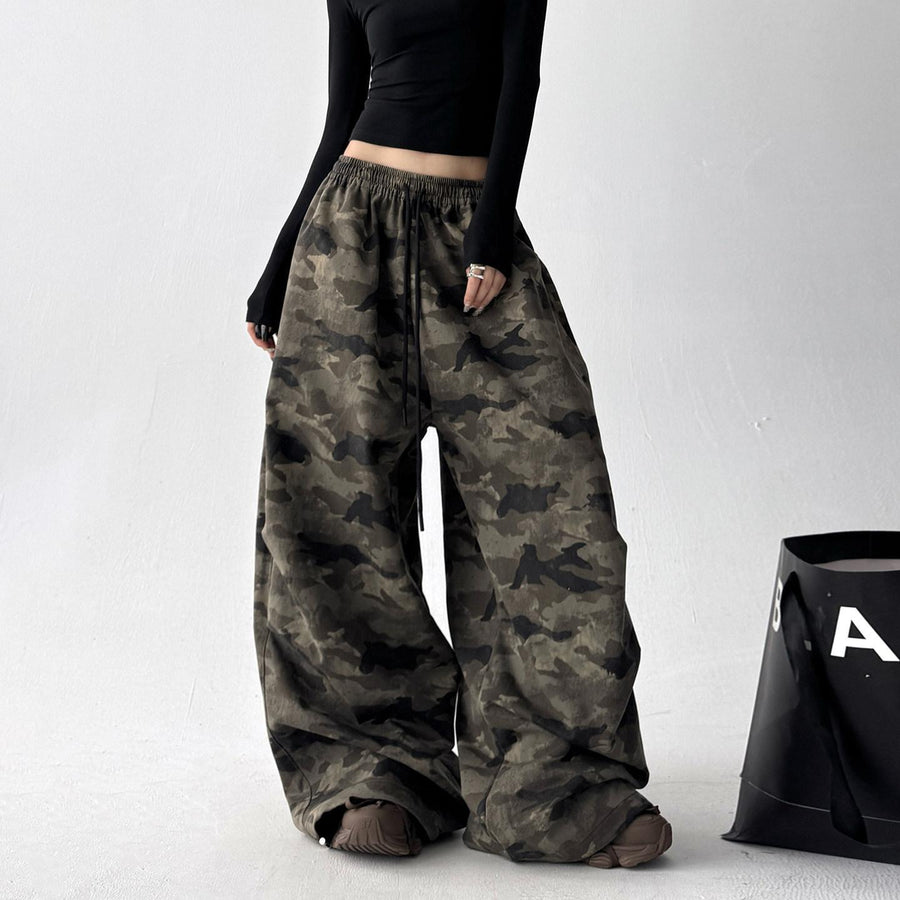 High-waisted Loose-fitting Wide-leg Long Pants for Street Style