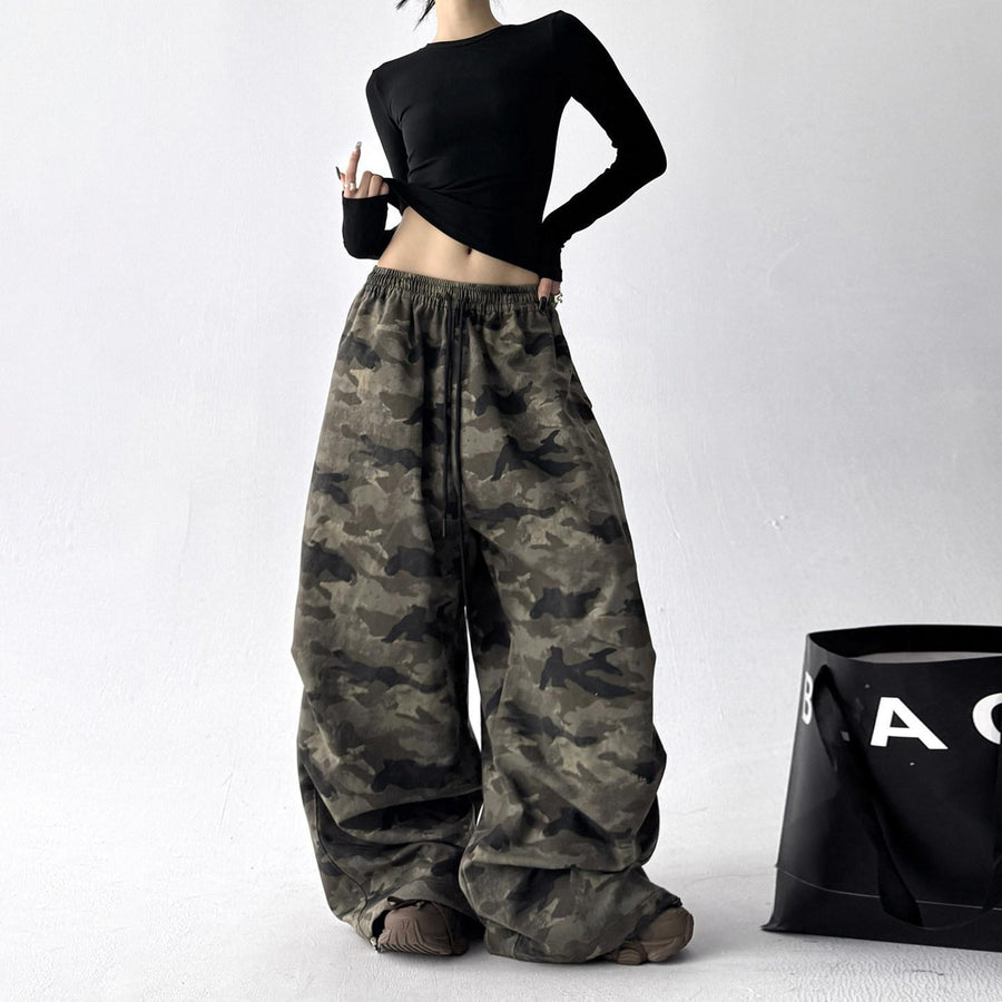 High-waisted Loose-fitting Wide-leg Long Pants for Street Style