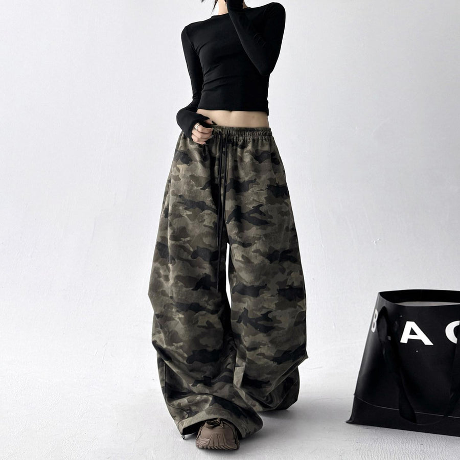 High-waisted Loose-fitting Wide-leg Long Pants for Street Style