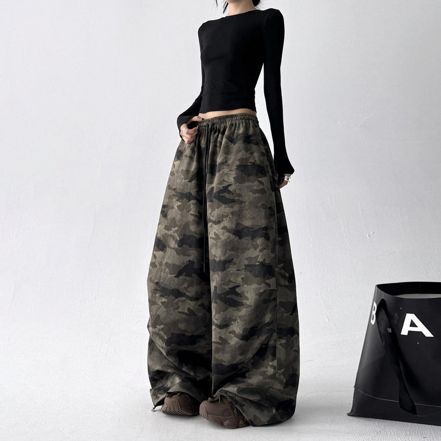 High-waisted Loose-fitting Wide-leg Long Pants for Street Style