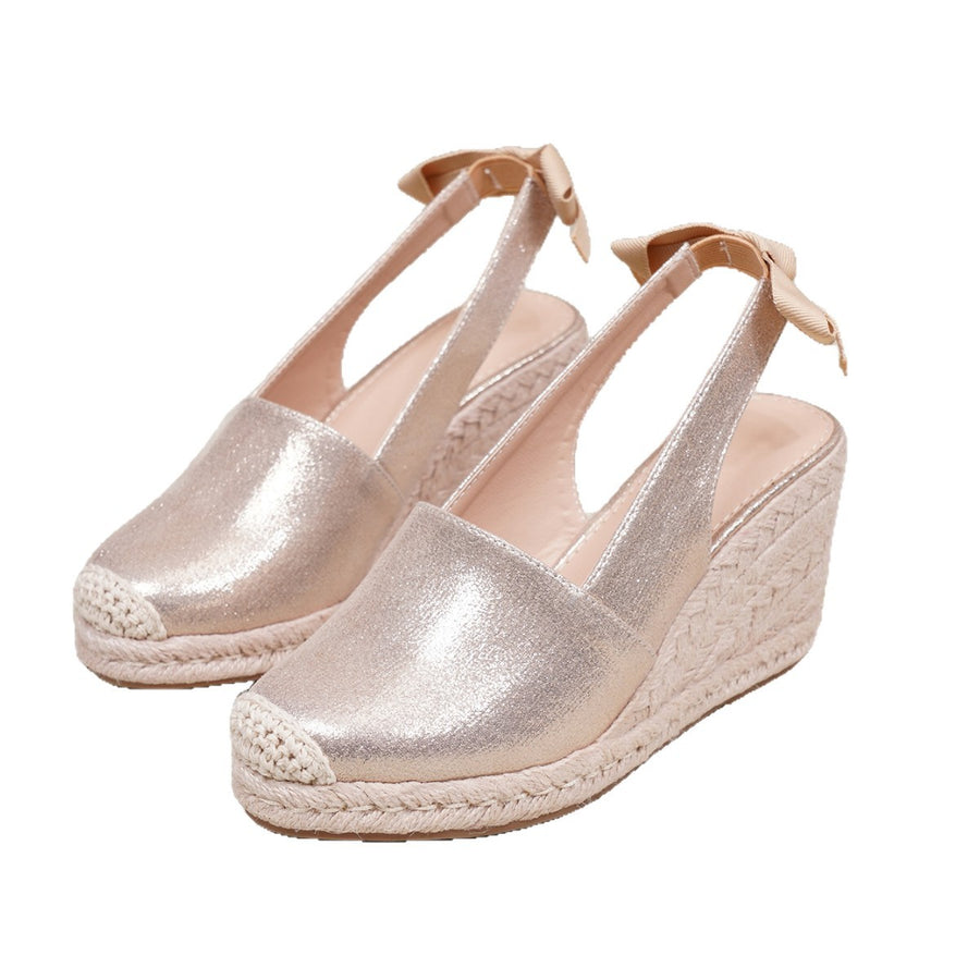 Plus-Size Jute Wedge Sandals with Bowknot for Women