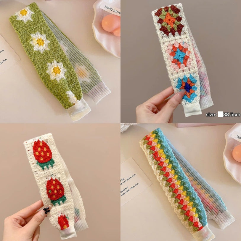 Knitted Embroidered Hook Loop Hair Headband for Comfort