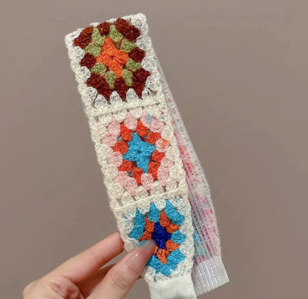 Knitted Embroidered Hook Loop Hair Headband for Comfort