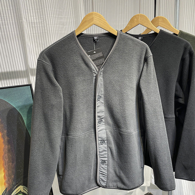 Collarless Casual Cardigan Sweatshirt for Effortless Layering