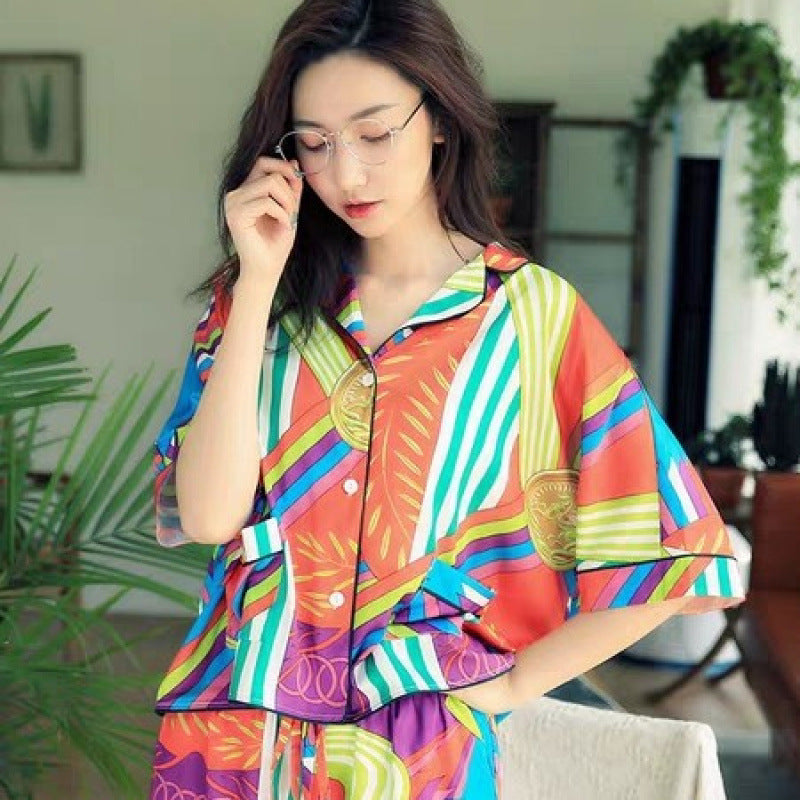 Womens Summer Pajamas: Long-sleeve Silk Korean Style