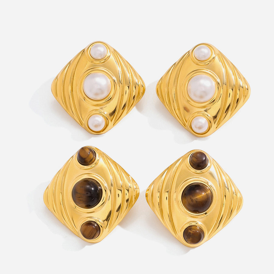 Titanium Steel Tigers Eye Stud Earrings - Fashion Jewelry