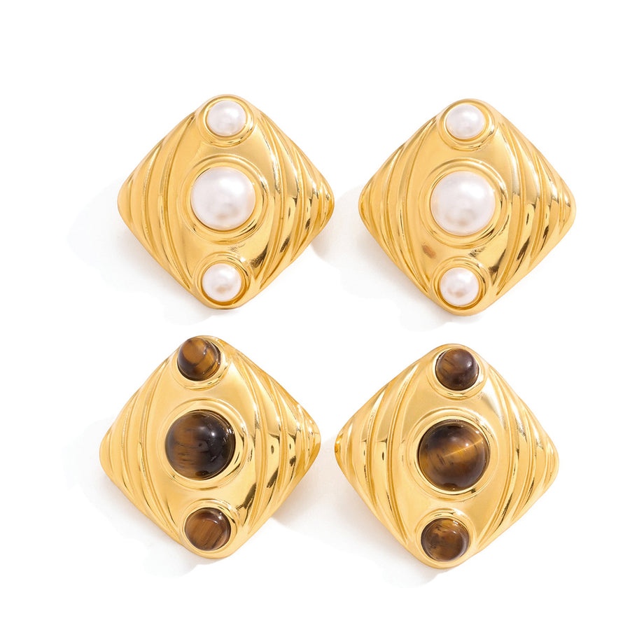 Titanium Steel Tigers Eye Stud Earrings - Fashion Jewelry