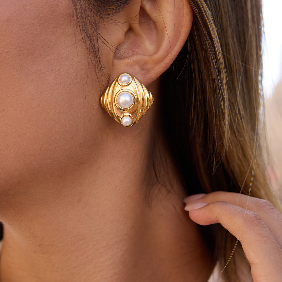 Titanium Steel Tigers Eye Stud Earrings - Fashion Jewelry