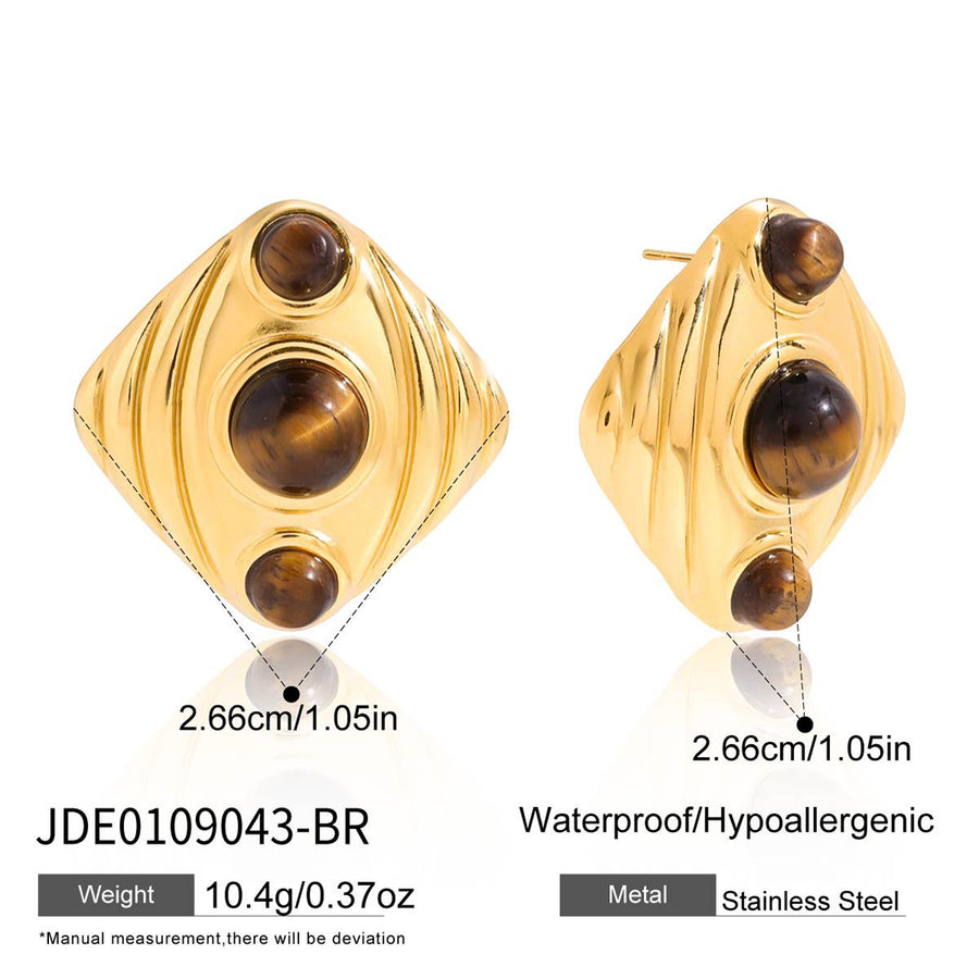 Titanium Steel Tigers Eye Stud Earrings - Fashion Jewelry