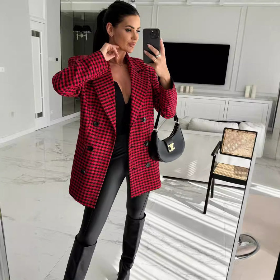 AutumnWinter Houndstooth Elegant Slim-Fit Blazer