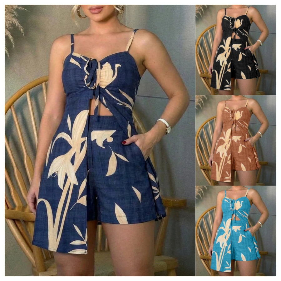 Split Back Vest and Shorts Set - Stylish Comfort