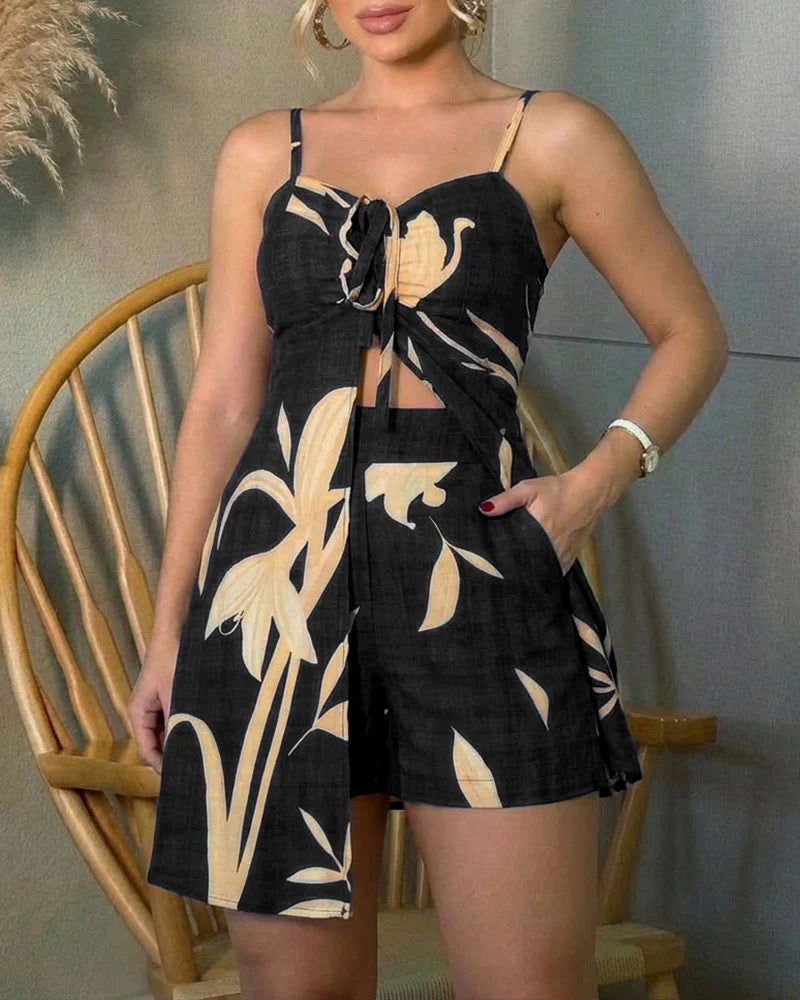 Split Back Vest and Shorts Set - Stylish Comfort