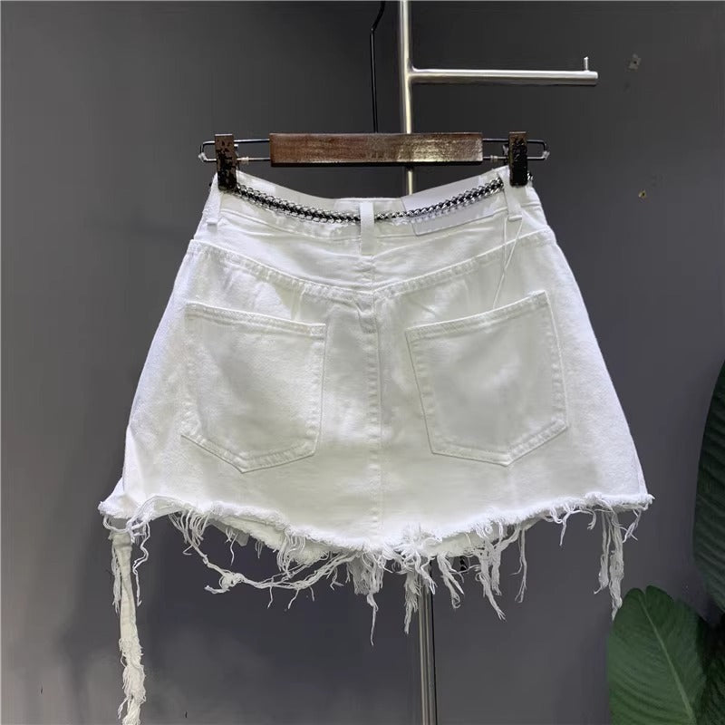 Raw-edged Irregular Denim Skirt for Trendy Style