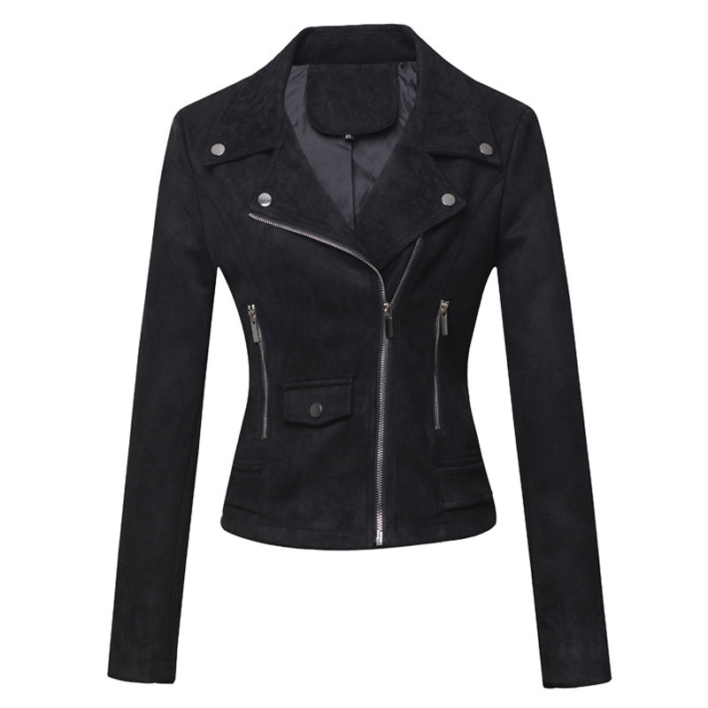 Womens Leather Jacket Short Style Slim-Fit Suede Velvet