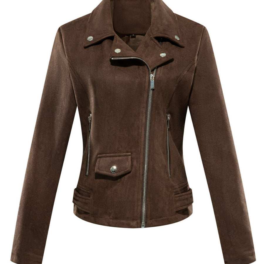 Womens Leather Jacket Short Style Slim-Fit Suede Velvet