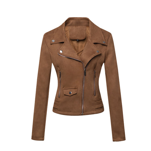 Womens Leather Jacket Short Style Slim-Fit Suede Velvet