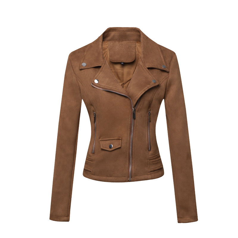 Womens Leather Jacket Short Style Slim-Fit Suede Velvet