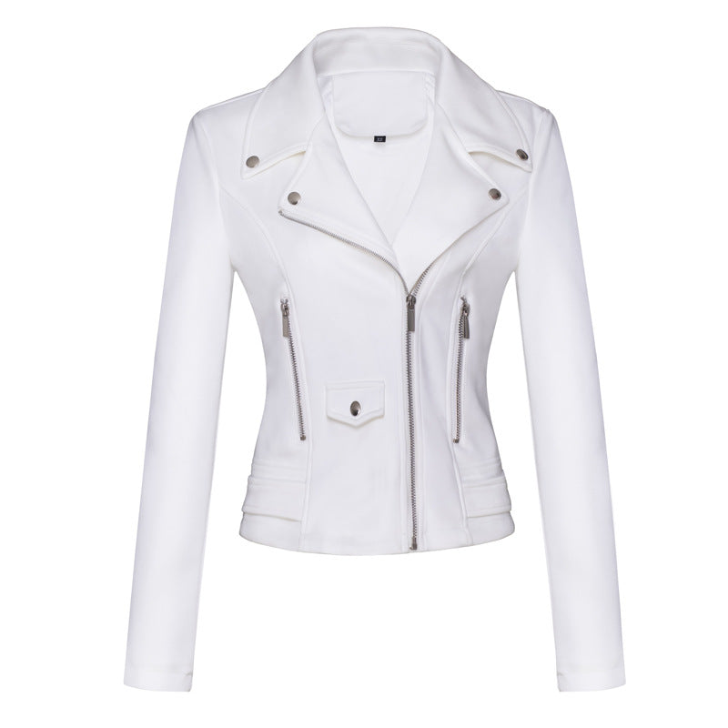 Womens Leather Jacket Short Style Slim-Fit Suede Velvet