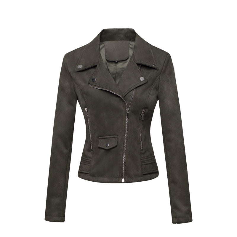 Womens Leather Jacket Short Style Slim-Fit Suede Velvet