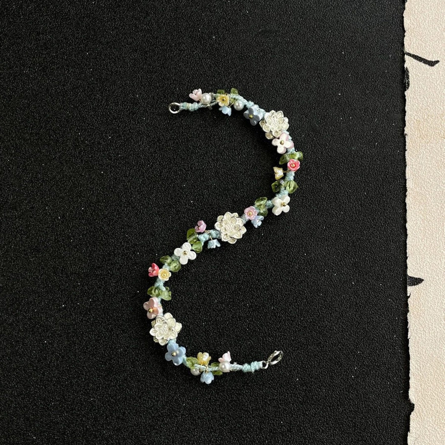 S925 Sterling Silver-plated Lotus Flower Braided Bracelet