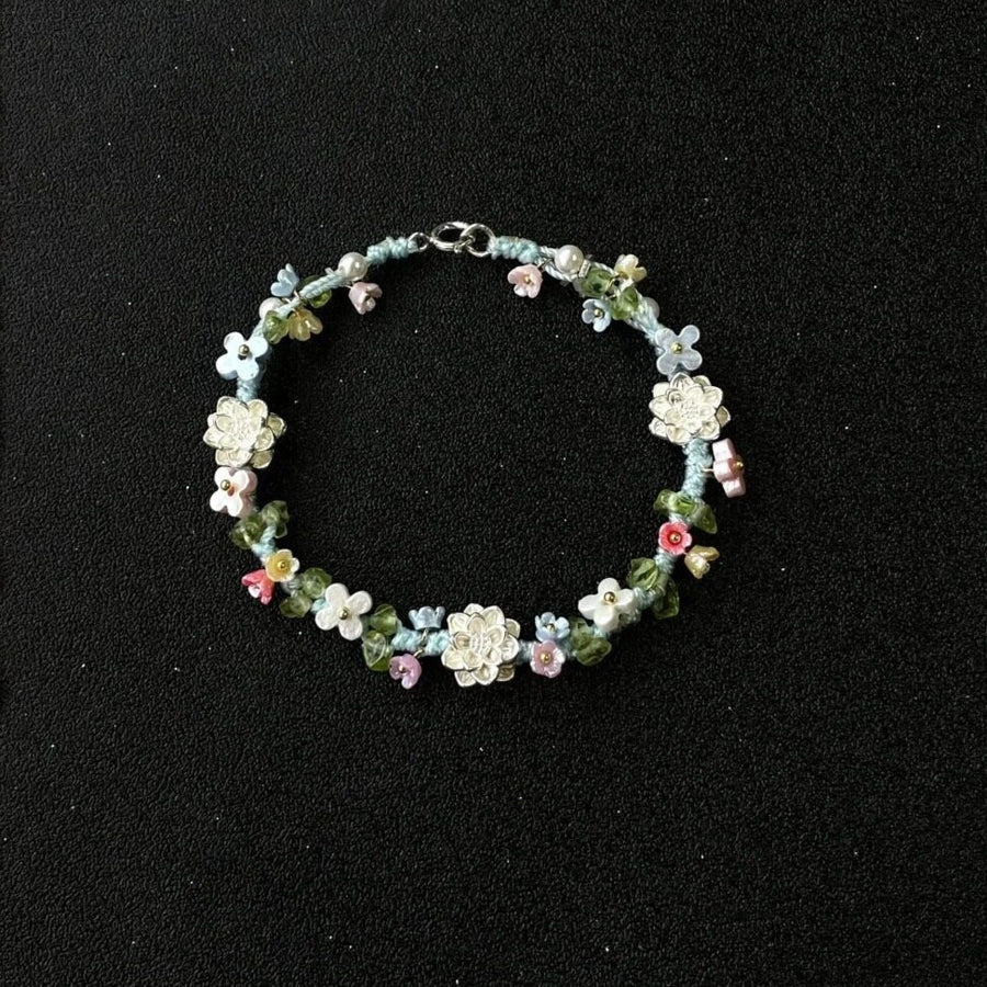 S925 Sterling Silver-plated Lotus Flower Braided Bracelet