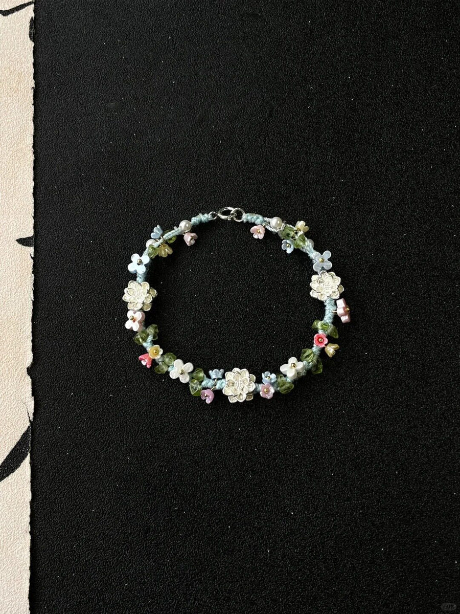 S925 Sterling Silver-plated Lotus Flower Braided Bracelet