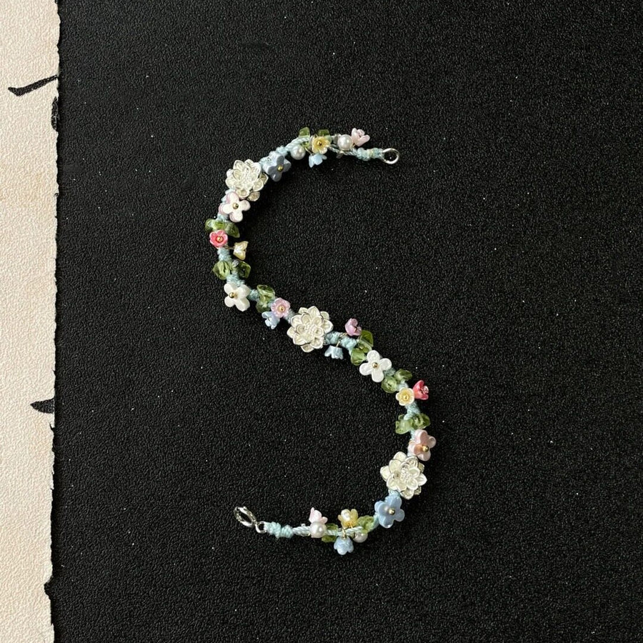 S925 Sterling Silver-plated Lotus Flower Braided Bracelet