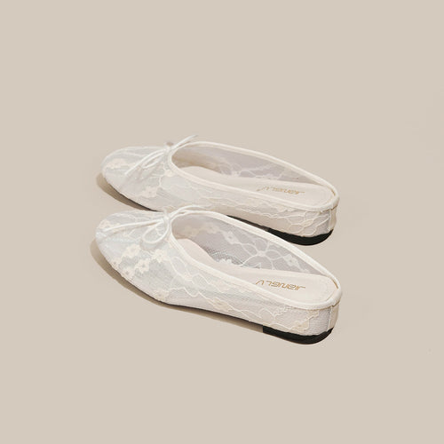4cm Hidden-Heel Bow-Knot Lace Fishnet Slippers for Women