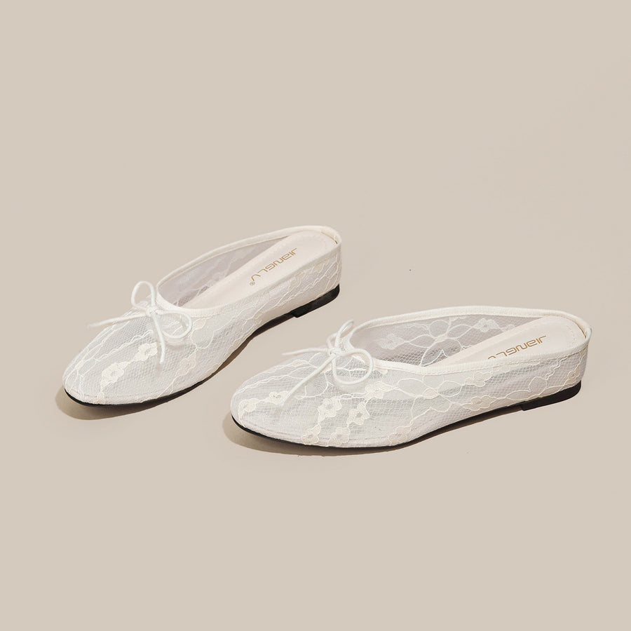 4cm Hidden-Heel Bow-Knot Lace Fishnet Slippers for Women