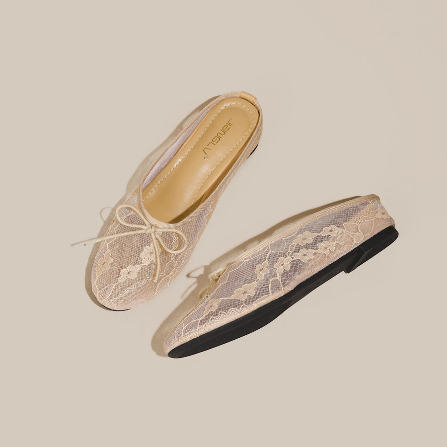 4cm Hidden-Heel Bow-Knot Lace Fishnet Slippers for Women