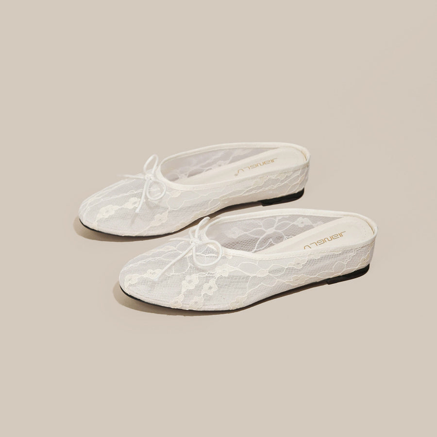 4cm Hidden-Heel Bow-Knot Lace Fishnet Slippers for Women